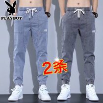 Playboy jeans mens autumn loose elastic autumn and winter plus velvet pants Joker feet Harlan casual mens pants