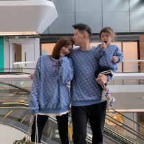 South Korea brand parent-child family sweatshirts mu nv zhuang autumn and winter western style plus velvet mother long sleeve baby pa fu