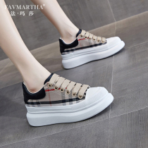 Farmatha light and luxurious summer breathable thin leather thick bottom womens shoes inner heightening plaid soft bottom small white shoes single shoes
