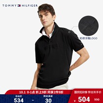 Tommy official mens cotton relief feel the same color letter embroidery semi-open short sleeve polo shirt 18745