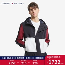 Tommy 22 new Spring Mens Trend Color Block Small Embroidery Standard Large Pocket Hooded Single Jacket Jacket 25484