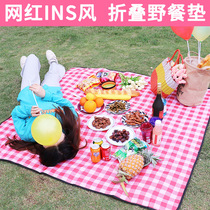 Net red grid picnic mat ins outdoor spring outing camping picnic barbecue mat waterproof moisture-proof mat non-touch grass mat