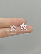 (Rita Zoo) Eden Series ~ Matte Silver Star Graffiti Cat Rabbit Girl 925 Silver Stud Earrings
