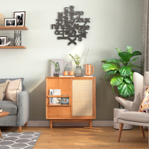 Nordic Solid Wood With Door Bookcase Multifunction Magazine Cabinet Day Style Brief rattan chic lockers Xuanguan Cupboard Side Cabinet