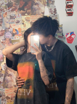13 port couple American old retro short-sleeved t-shirt men and women loose European and American design sense niche tops ins
