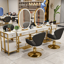 Barber shop Marble Desktop mirror Net Red Beauty Salon Salon special mirror table with lamp integrated hair cutting