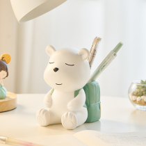 Creative Cute Little Bear Pen Holder 2021 New Pop Elementary School Table Swing Piece Containing Box Children Girl Presents