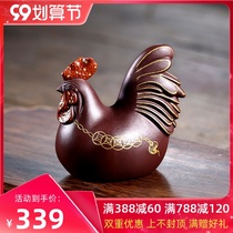 Yixing purple sand tea pet ornaments famous Chen Hongjun all handmade Zodiac chicken drawing golden chicken can raise tea table tea ceremony accessories