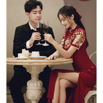 Toast dress Bridal Cheongsam summer long burgundy engagement dress Chinese back door thank-you banquet Thin female thin section