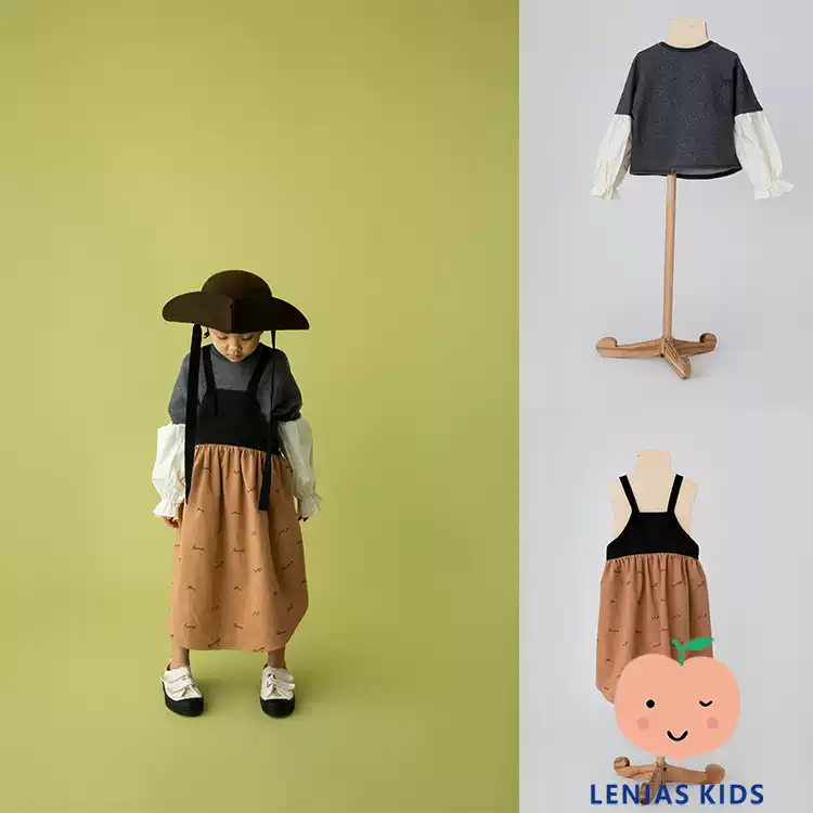 lenias LN家folk made21AW秋冬拼色圆领上衣＋吊带连衣裙