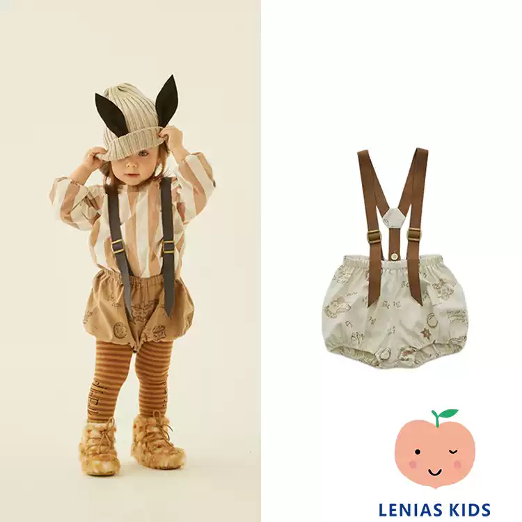 Lenias LN家eLfinFolk23AW秋冬儿童 印花背带灯笼短裤