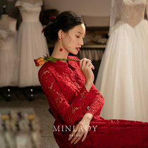 Famous) toast bride 2021 new female married little man can wear temperament Red engagement dress