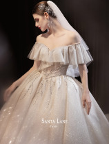 Star_wedding dress 2021 new bride word shoulder temperament heavy industry luxury cover thick arm super fairy princess style