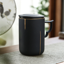  Japanese-style tea cup Retro household water cup Creative personal mug Office tea water separation Ceramic cup with lid