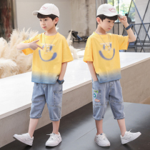 Childrens Clothing Boy Summer Clothing Suit 2022 New Children Cool short sleeves Summer Ocean Gas Network Red Fried Street Clothes Tide