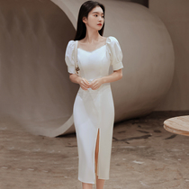 White small evening dress Female summer socialite banquet temperament French dress Light luxury niche high-end dress thin