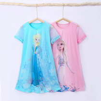 Frozen Girls Night Dress Pure cotton Short sleeve Childrens pajamas Aisha Princess Aisha girl baby thin summer