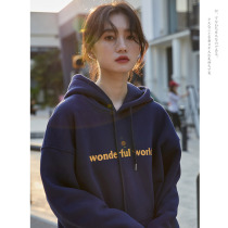 Winter new 2020 popular hooded loose Korean version plus velvet sweater female thick autumn winter thick long model