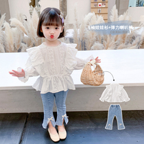 Online Red Girl Dress Foreign Air Suit Spring Autumn 2022 New Kids Baby Trendy Shirt Jeans Two Sets