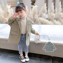  Girls  small suit 2021 spring and autumn new western style Korean suit net red British style dress childrens plaid jacket