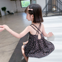  Girls Summer Net Red Floral Dress Childrens baby princess dress Summer Western style girl Suspender Chiffon skirt