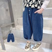 Girls autumn clothes 2021 new childrens clothing jeans children childrens casual trousers baby fashion Korean wide leg pants
