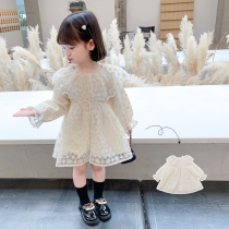  Girls autumn dress 2021 new Western style female baby princess dress lace gauze skirt spring and autumn childrens skirt