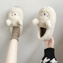 Net red hair fur slippers women wear 2021 autumn and winter new indoor home cute cartoon fluffy bag with cotton shoes