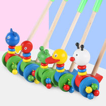 Nostalgic push music wooden single pole toddler trolley toy nostalgic toy wooden cart baby boy girl