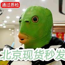  Shake sound green head fish head mask cute funny funny sand carving fish head strange green fish net red full face tasteless