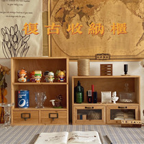 * Tomato Sensen * Retro cup holder storage cabinet tableware storage desktop sorting cabinet wooden stationery hand account drawer cabinet