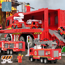 Large fire truck storage rescue vehicle can spray water multifunctional puzzle boy parking lot track childrens toy car
