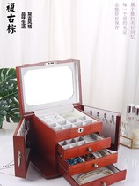 Jewelry box wooden jewelry storage box with mirror and lock multi-layer high-end exquisite European dowry wedding gift