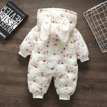 Baby jumpsuit winter 1 baby clothes autumn ha clothes 0 new warm bag butt clothes out thick down cotton clothes