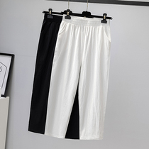 Small mom pants summer thin cotton and hemp eight-point pants Short casual pants womens large size middle-aged womens pants