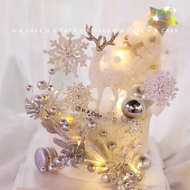 Christmas baking cake decoration Christmas glitter White crystal Elk snowflake cake decoration plug-in party decoration