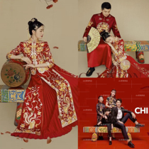 Chinese costume Family portrait Wedding photography props Long stool Court chair Studio theme photo props National tide drum