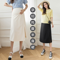 Pregnant womens skirt summer 2021 new outer wear large size straight slit mid-length skirt fashion maternity summer dress