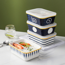  Japanese-style ceramic bento box Microwave oven heating special student lunch box Office worker divider bowl preservation box set