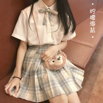Lemon sea salt JK uniform full set of female summer and wind chimes genuine original Japanese JK grid skirt high waist pleated skirt