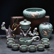 Lazy tea set Kung Fu tea set Household simple Ge Kiln teacup retro full semi-automatic creative tea ceremony modern