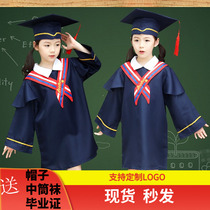 Childrens Doctoral School Deep Blue Bachelors Suit Hat Primary School Student Graduation Gown Graduation Season for a photo out of the suit