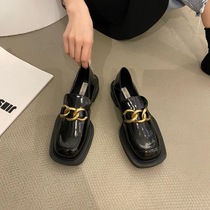 Thick-bottom British style small leather shoes womens shoes 2021 new summer thin Big Head Black Spring and Autumn Music