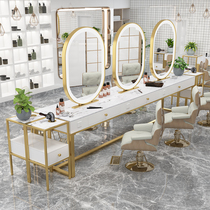  Net celebrity hair salon hair salon mirror table Barber shop mirror desktop double-sided mirror Photo studio beauty makeup table