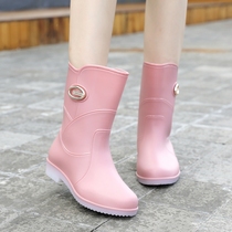 Fashion Rain Shoes Ladies Medium-high Cylinder External Wearing Waterproof Light Rubber Shoes Non-slip Working Comfort Abrasion-Proof Car Wash Kitchen Shoes