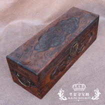 New products Antique wood crafts furniture dressing box Copper buckle storage box Shuangfu rectangular solid wood box ornaments