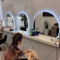Tide round barber shop mirror table single-sided wall-mounted hair salon cutting special European hair mirror led with light