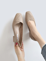 2022 Spring and autumn coarse heels Heel High Heel High Heels Legal nude color workplace 100 hitch Head Grandmother Shoe Han Edition Female