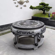 Imitation Ancient Stone Table Stone Bench Green Stone Courtyard Round Table Garden Room External Table And Chairs Chinese Hollowed-out Stone Table Stool