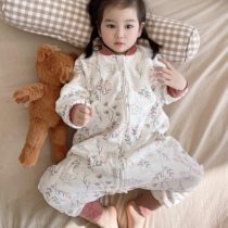 Spring thin cotton children sleeping bag baby double layer pure cotton Sub-foot anti-kick quilted cotton detachable sleeve Four Seasons Thin Pyjamas